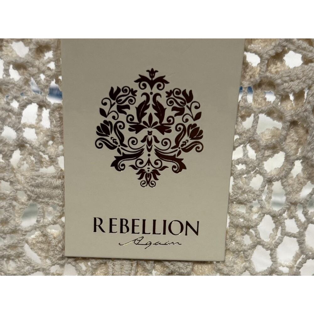 NWT Rebellion Cream Cotton Knit Crochet Crop Top: Size M Boho Fringe - Picture 9 of 11